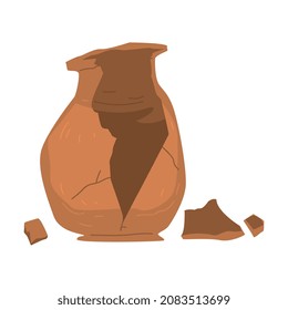 Clay Broken Amphora as Archeology and Paleontology Ancient Artifact and Remain Vector Illustration
