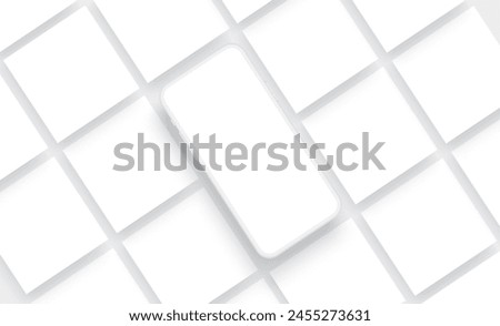Clay Cellphone Mockup With Blank Screen And Square Social Media Posts For Showing Designs. Vector Illustration