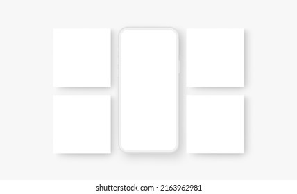 Clay Cellphone With Square Templates for Social Media Posts. Vector Illustration