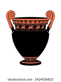 Clay or ceramic ancient Greek vase. Vector Illustration isolated on white background. 