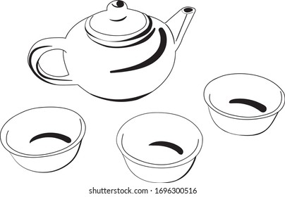 Clay Chinese tea set vector