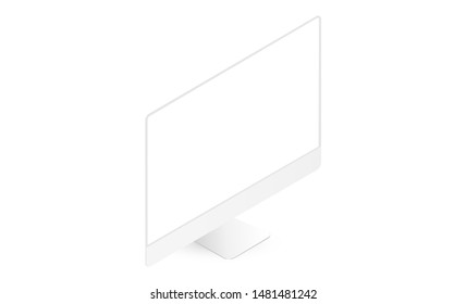 Clay computer monitor isometric mockup isolated on white background. Vector illustration