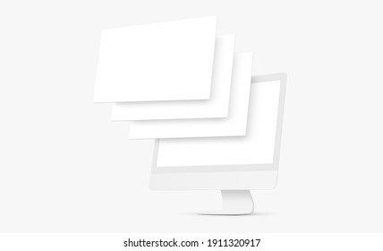 Clay Computer Monitor Mockup with Blank Wireframing Pages. Concept for Showcasing Web-Design Projects. Vector Illustration