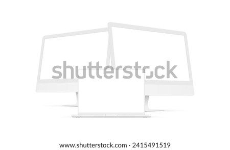 Clay Computer Monitors And Laptop With Blank Screens, Front And Side View, Isolated on White Background. Vector Illustration