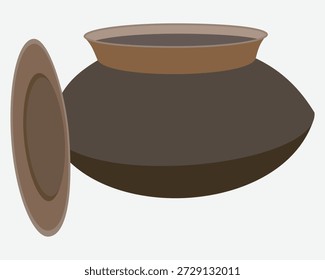 Panela de cozinha de argila com ilustração de tampa isolada no fundo branco
