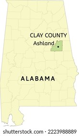 Clay County And City Of Ashland Location On Alabama State Map