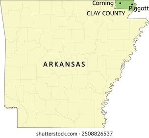 Clay County and city of Corning and city of Piggott location on Arkansas state map