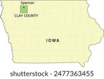 Clay County and city of Spencer location on Iowa state map