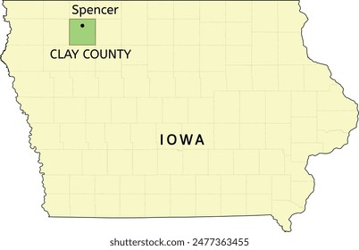 Clay County and city of Spencer location on Iowa state map