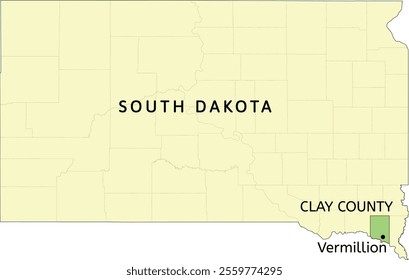 Clay County and city of Vermillion location on South Dakota state map