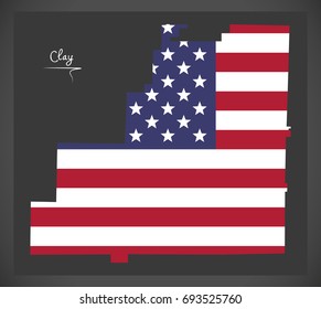 Clay county map of Alabama USA with American national flag illustration