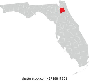 Clay County on Map of Florida State Editable Vector