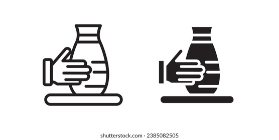Clay Crafting Linie Symbol Set. Symbol für handwerkliche Töpferei. Keramikskulptur für UI Designs. In schwarzer Farbe.