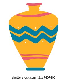Clay decorative jug - modern flat design style single isolated icon. Neat detailed image of hand painted vase. Creativity and vintage jar, pottery and ceramic vessel. Decorative kitchen utensil idea