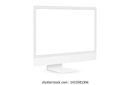 Clay desktop PC mockup – side view. Vector illustration