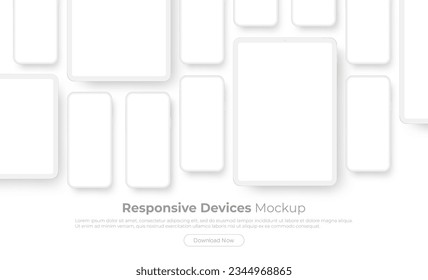 Clay Devices, Tablet and Smartphone Screens, Template for App Design, Isolated on White Background. Vector Illustration