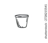 Clay flower pot, vector graphic illustration garden supplies. Ceramic container for house plant. Hand drawn doodle illustration element of floriculture isolated. Clipart for card, sticker, textile.