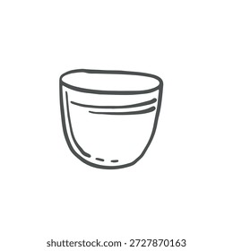 Clay flower pot, vector graphic illustration garden supplies. Ceramic container for house plant. Hand drawn doodle illustration element of floriculture isolated. Clipart for card, sticker, textile.