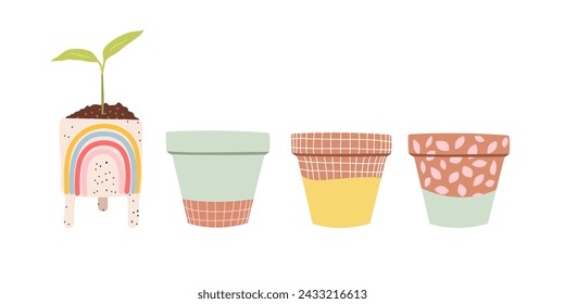 Clay flowerpots isolated on white background.	