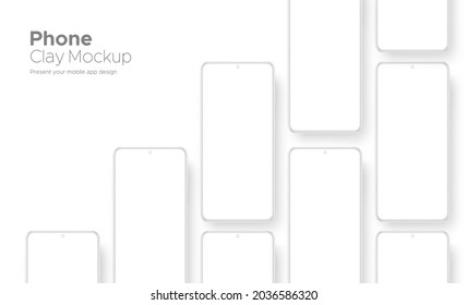 Clay Frameless Phone Mockup Isolated on White Background. Template for Showing Apps Design. Vector Illustration