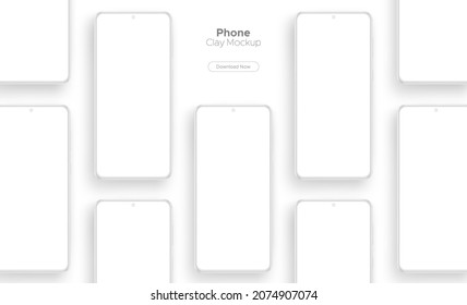 Clay Frameless Phones Mockups with Blank Screens for Showing App Design. Vector Illustration