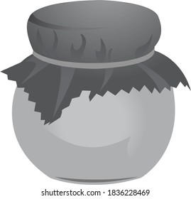 Clay honey jar. Grayscale image of food. Vector illustration isolated on white background.