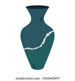 Clay jug. Ancient examples of everyday life. Viking dishes. Glazing of ceramics. Vector illustration of kitchen utensils. Clay. Workshop.