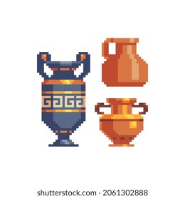 Clay-Krug Griechische antike Vase Pixelkunst Symbol antiken Tonamphora oder brennen einzelne Vektorgrafik. 8-Bit-Sprite. Design-Aufkleber, Logo, mobile App, Stickerei. 