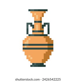 Clay jug. Greek antique vase pixel art icon ancient clay amphora or urn isolated vector illustration. 8-bit sprite. Design stickers, logo, mobile app, embroidery.