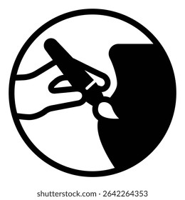 Clay jug and hand with paintbrush solid icon, pottery making concept. Vector graphics. Artistic painting for clay product sign on white background, style mobile or design