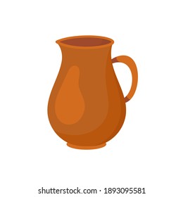 Clay jug, icon isolated on white background. Cartoon flat design. Colorful vector illustration.