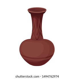 Clay jug with a long narrow neck. Vector illustration on a white background.