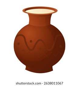 Clay jug with milk. Village jug. Vector illustration on white background.