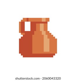 Clay jug pixel art icon ancient clay amphora or urn isolated vector illustration. 8-bit sprite. Design stickers, logo, mobile app, embroidery.
