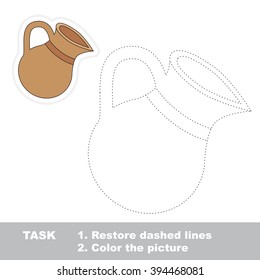 Clay jug in vector to be traced. Restore dashed line and color the picture. Trace game for children.