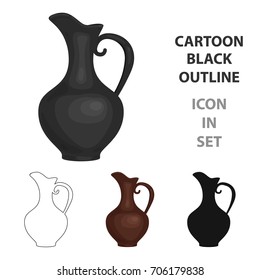 Clay jug of wine icon in cartoon style isolated on white background. Wine production symbol stock vector illustration.