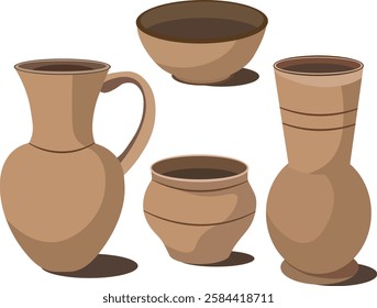 clay jugs and plates vector dishes