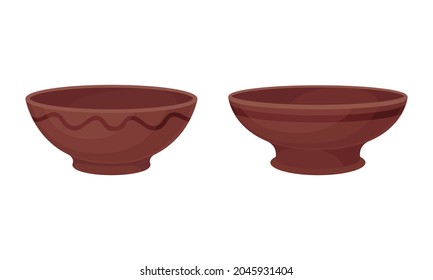 Clay Kitchenware and Ceramic Vessel with Deep Bowl Vector Set