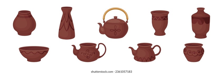 Clay Kitchenware and Ceramic Vessel Vector Set