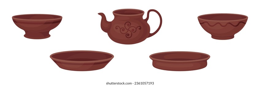 Clay Kitchenware and Ceramic Vessel Vector Set