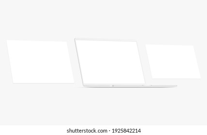 Clay Laptop With Blank Screen and Blank Web Pages. Mockup for Web-Design or Showing Screenshots. Vector Illustration