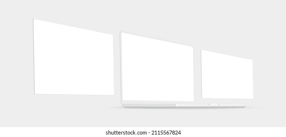 Clay Laptop with Blank Web Pages, Side View. Mockup for Showcasing Web-Sites Screenshots. Vector Illustration