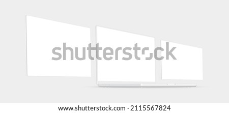 Clay Laptop with Blank Web Pages, Side View. Mockup for Showcasing Web-Sites Screenshots. Vector Illustration