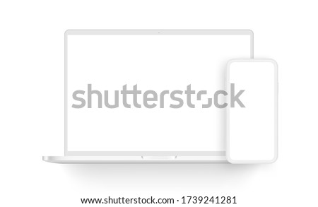 Clay laptop computer and mobile phone isolated on white background. Vector illustration