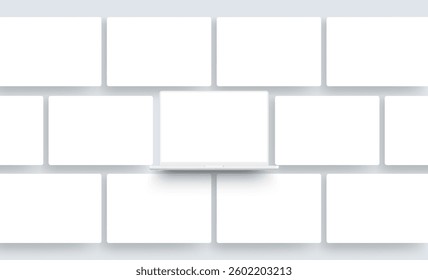 Clay Laptop Mockup With Blank Web Screens For Showcase Your Website Designs. Vector Illustration