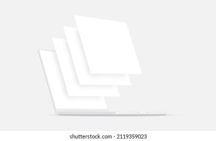 Clay Laptop Mockup with Blank Wireframe Pages for WebSite Design. Vector Illustration