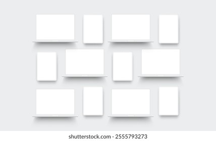 Clay Laptops And Tablets, Blank Screens, for Display Web-Sites or App Design. Vector Illustration