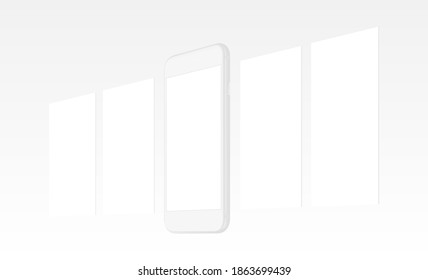 Clay mobile phone with blank wireframing web pages, side view. Mockup for responsive web-design or showing screenshots. Vector illustration