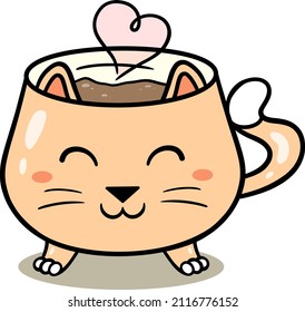 A clay mug in the shape of a cat. Pottery. Ceramics. The dishes are original. A mug for tea. Coffee mug.