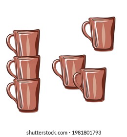 Mugs de arcilla. Copa. Cocina. Utensilios domésticos, comodidad. Objetos vectoriales aislados.